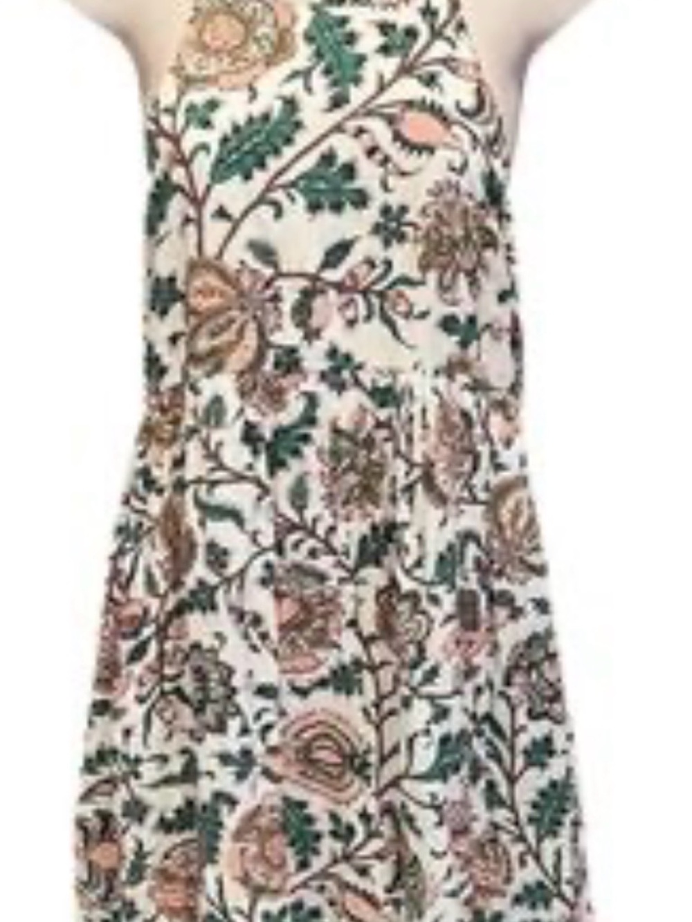 Floral Cream & Green women halter Sundress s l